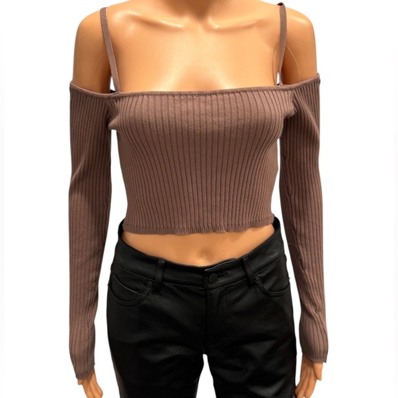 Zara Tops - ZARA Off The Shoulder Ribbed Long Sleeve Stretchy Crop Top NWT Medium